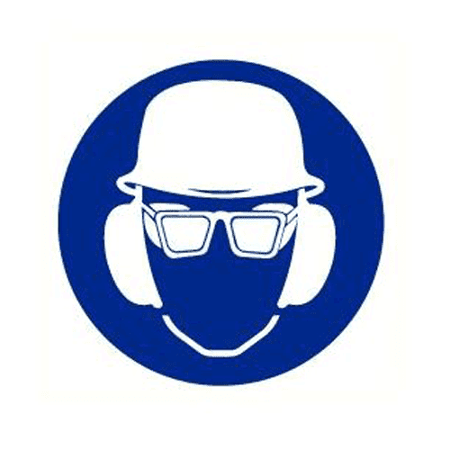 Safety googles, hearing protection and safety helmet pictogram